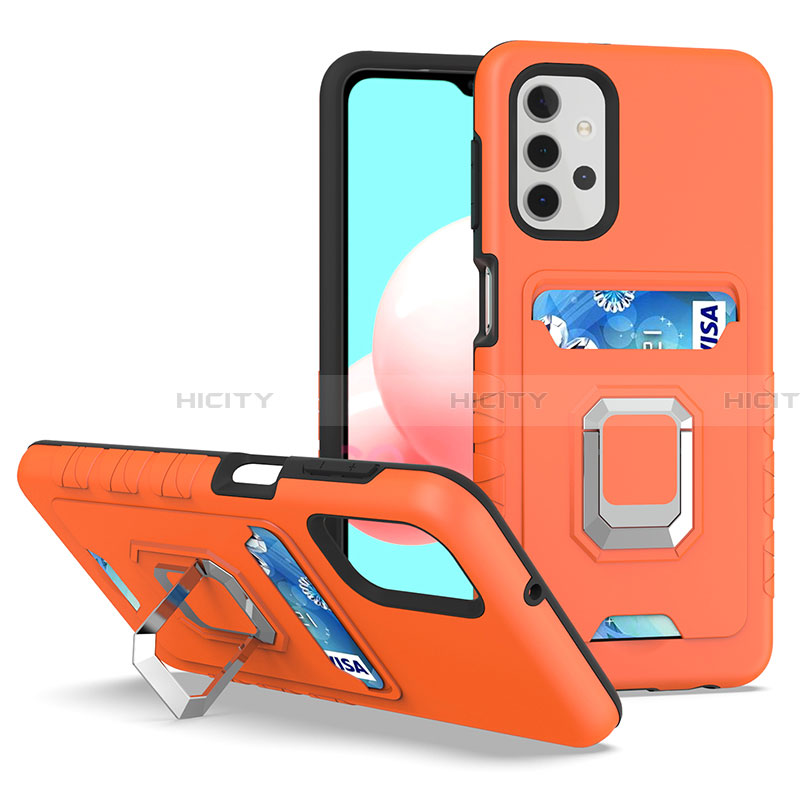 Coque Contour Silicone et Plastique Housse Etui Mat avec Magnetique Support Bague Anneau J03S pour Samsung Galaxy A32 4G Orange Plus