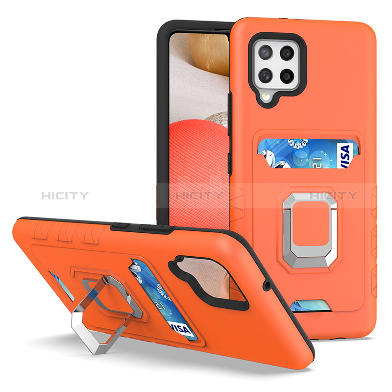 Coque Contour Silicone et Plastique Housse Etui Mat avec Magnetique Support Bague Anneau J03S pour Samsung Galaxy A42 5G Orange Plus