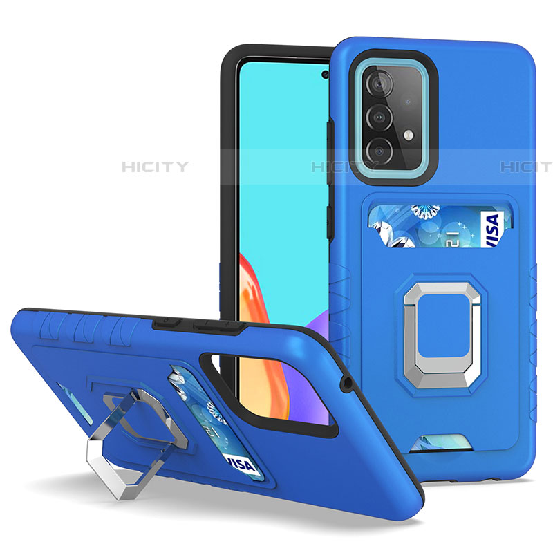 Coque Contour Silicone et Plastique Housse Etui Mat avec Magnetique Support Bague Anneau J03S pour Samsung Galaxy A52 5G Bleu Plus