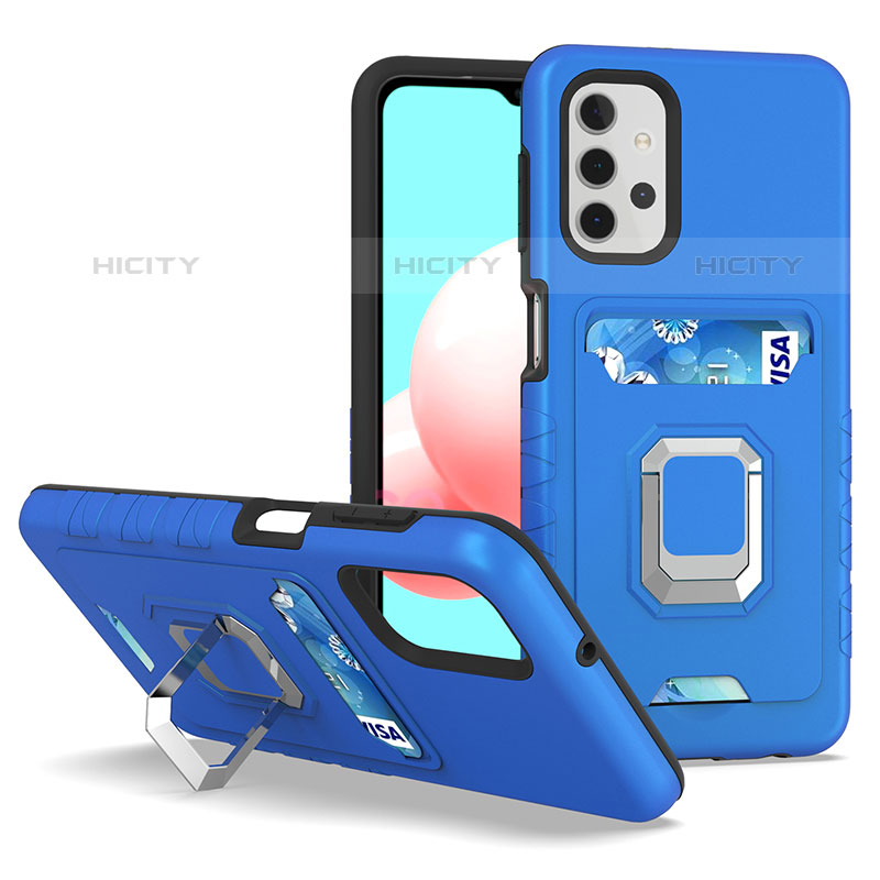 Coque Contour Silicone et Plastique Housse Etui Mat avec Magnetique Support Bague Anneau J03S pour Samsung Galaxy M32 5G Bleu Plus