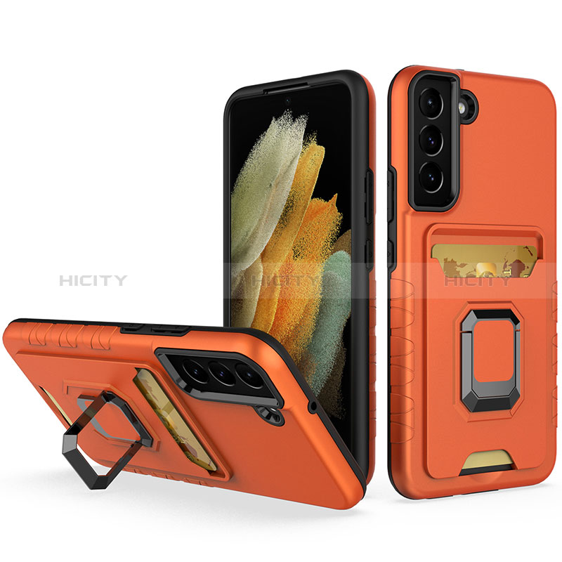 Coque Contour Silicone et Plastique Housse Etui Mat avec Magnetique Support Bague Anneau J03S pour Samsung Galaxy S22 5G Orange Plus