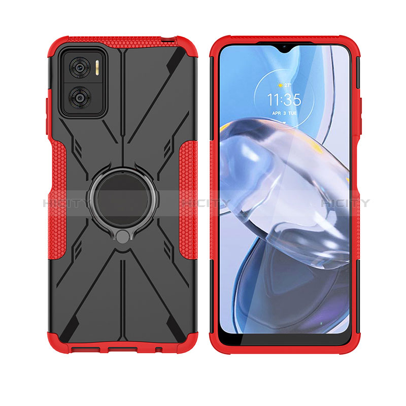 Coque Contour Silicone et Plastique Housse Etui Mat avec Magnetique Support Bague Anneau JX1 pour Motorola Moto E22 Plus