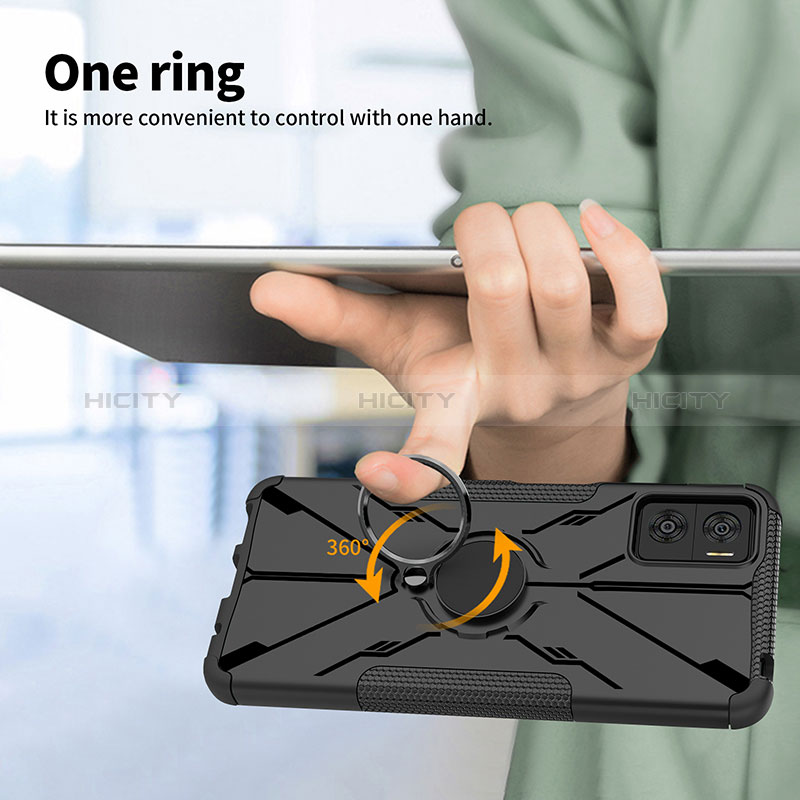 Coque Contour Silicone et Plastique Housse Etui Mat avec Magnetique Support Bague Anneau JX1 pour Motorola Moto E22i Plus