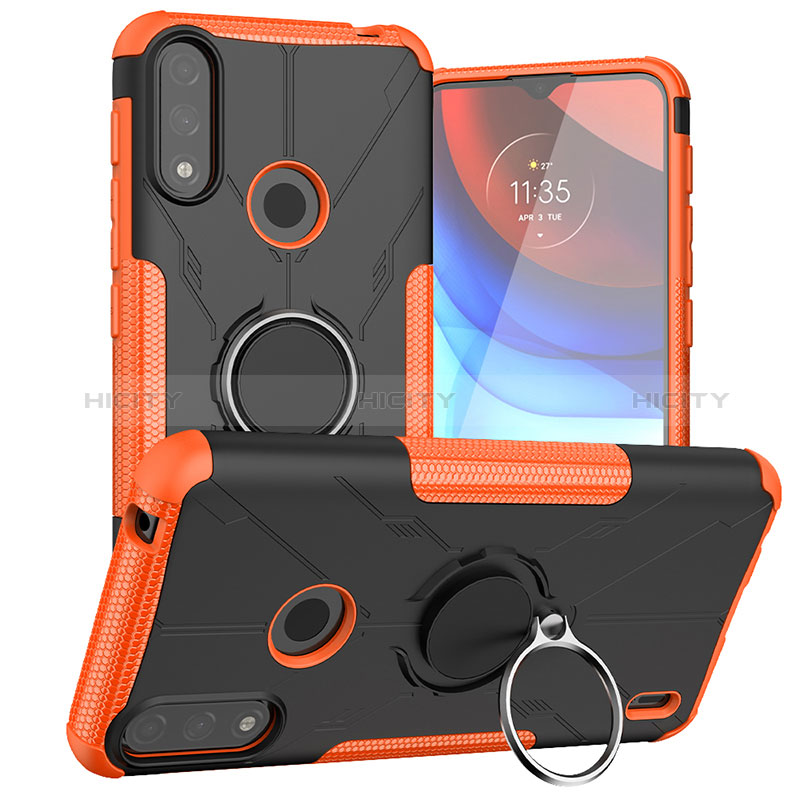 Coque Contour Silicone et Plastique Housse Etui Mat avec Magnetique Support Bague Anneau JX1 pour Motorola Moto E7 Power Orange Plus