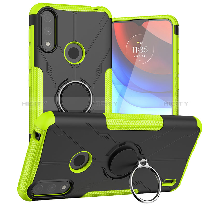 Coque Contour Silicone et Plastique Housse Etui Mat avec Magnetique Support Bague Anneau JX1 pour Motorola Moto E7 Power Vert Plus