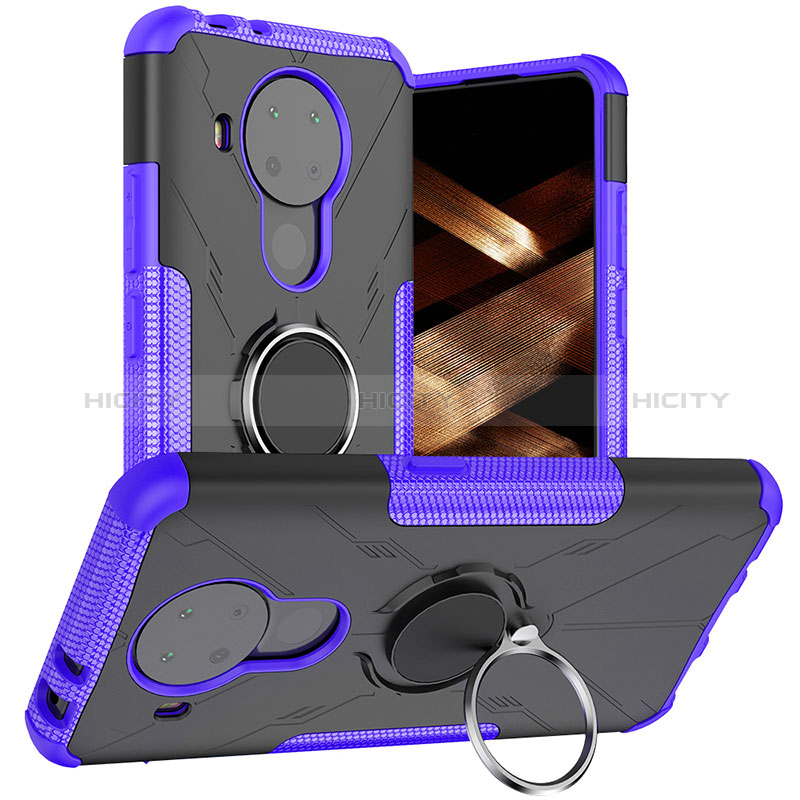 Coque Contour Silicone et Plastique Housse Etui Mat avec Magnetique Support Bague Anneau JX1 pour Nokia 5.4 Violet Plus