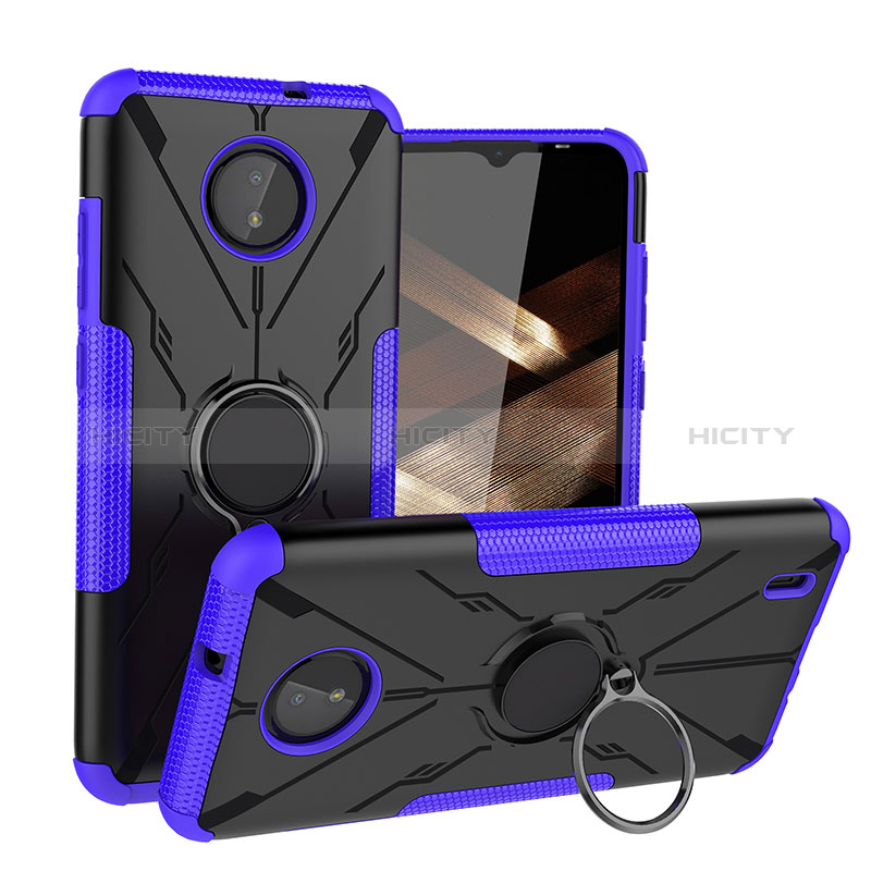 Coque Contour Silicone et Plastique Housse Etui Mat avec Magnetique Support Bague Anneau JX1 pour Nokia C10 Violet Plus