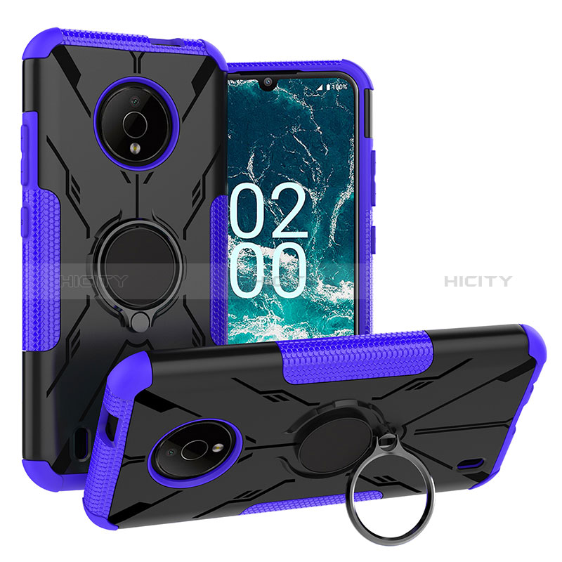 Coque Contour Silicone et Plastique Housse Etui Mat avec Magnetique Support Bague Anneau JX1 pour Nokia C200 Violet Plus