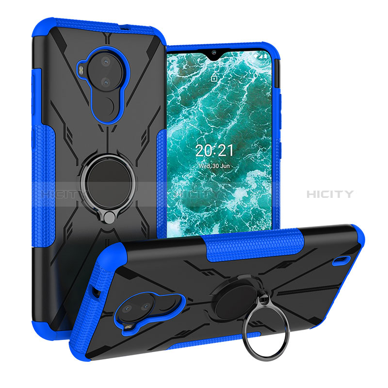 Coque Contour Silicone et Plastique Housse Etui Mat avec Magnetique Support Bague Anneau JX1 pour Nokia C30 Bleu Plus