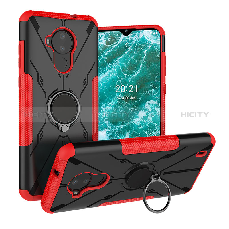 Coque Contour Silicone et Plastique Housse Etui Mat avec Magnetique Support Bague Anneau JX1 pour Nokia C30 Rouge Plus