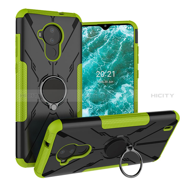 Coque Contour Silicone et Plastique Housse Etui Mat avec Magnetique Support Bague Anneau JX1 pour Nokia C30 Vert Plus