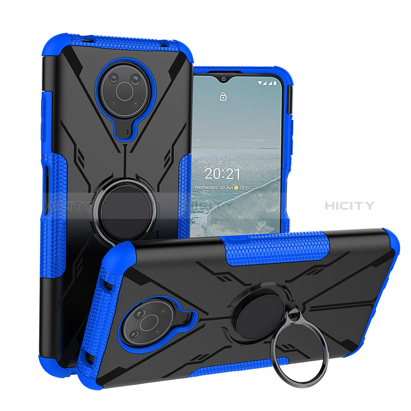 Coque Contour Silicone et Plastique Housse Etui Mat avec Magnetique Support Bague Anneau JX1 pour Nokia G10 Bleu Plus