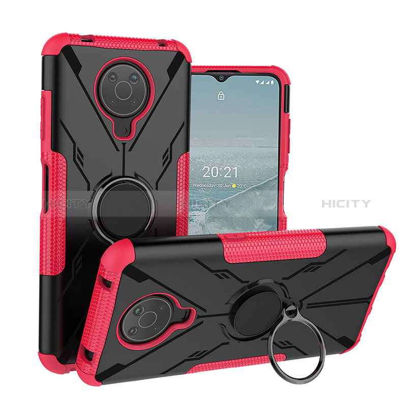 Coque Contour Silicone et Plastique Housse Etui Mat avec Magnetique Support Bague Anneau JX1 pour Nokia G10 Rose Rouge Plus