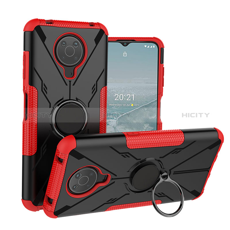 Coque Contour Silicone et Plastique Housse Etui Mat avec Magnetique Support Bague Anneau JX1 pour Nokia G10 Rouge Plus