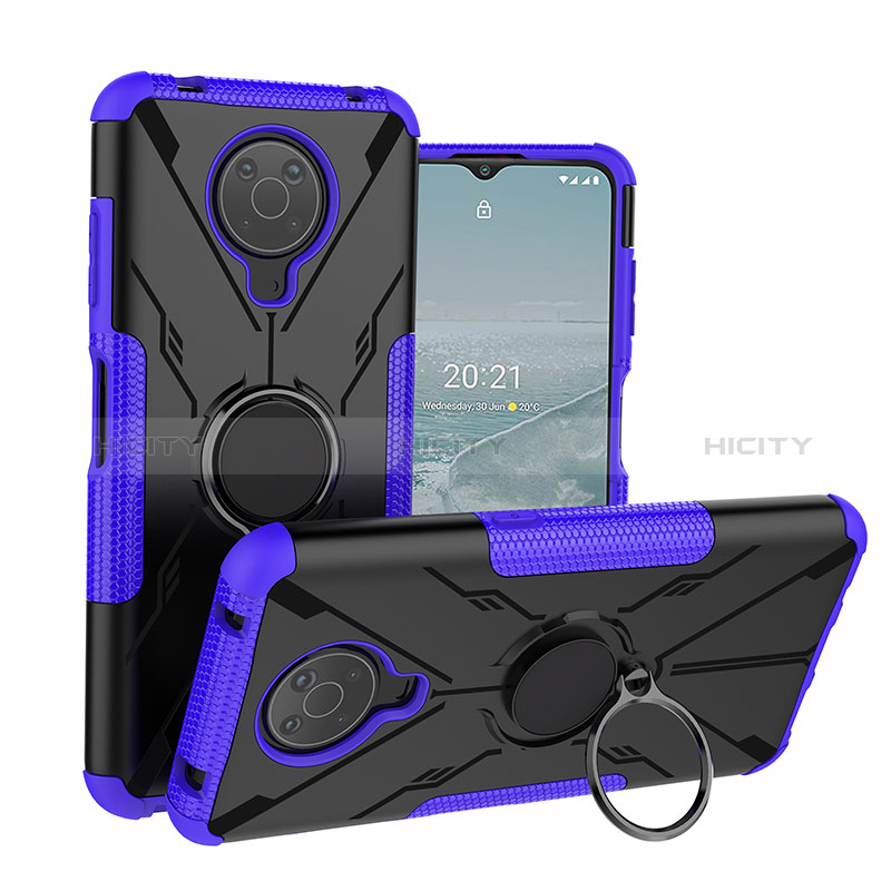 Coque Contour Silicone et Plastique Housse Etui Mat avec Magnetique Support Bague Anneau JX1 pour Nokia G20 Violet Plus