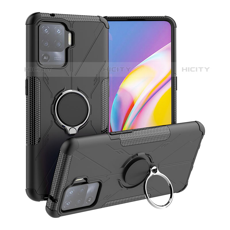 Coque Contour Silicone et Plastique Housse Etui Mat avec Magnetique Support Bague Anneau JX1 pour Oppo A94 4G Noir Plus