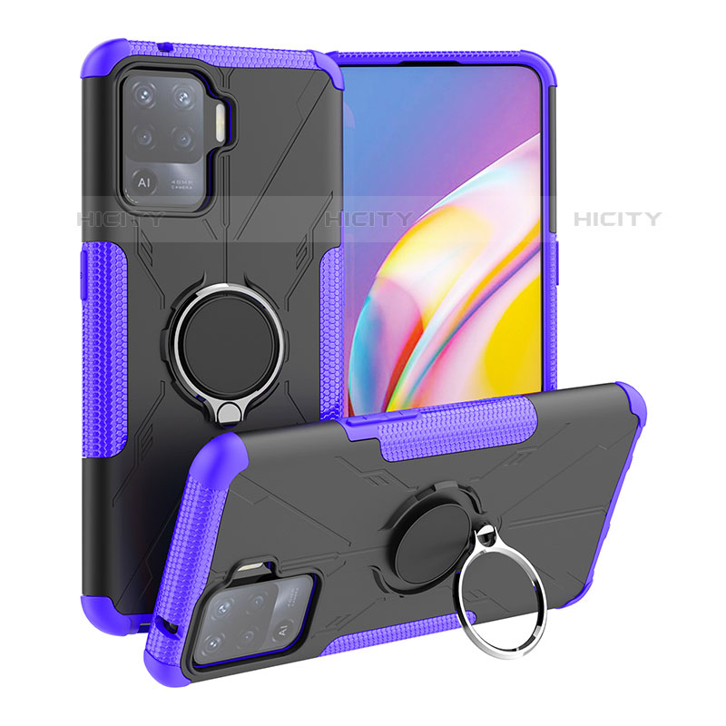 Coque Contour Silicone et Plastique Housse Etui Mat avec Magnetique Support Bague Anneau JX1 pour Oppo A94 4G Violet Plus