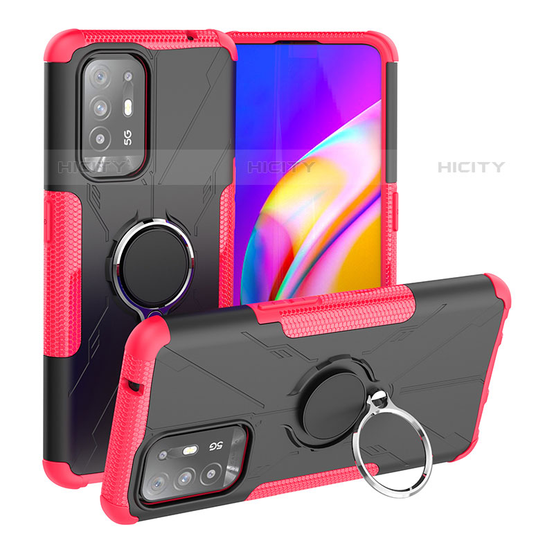 Coque Contour Silicone et Plastique Housse Etui Mat avec Magnetique Support Bague Anneau JX1 pour Oppo A94 5G Rouge Plus