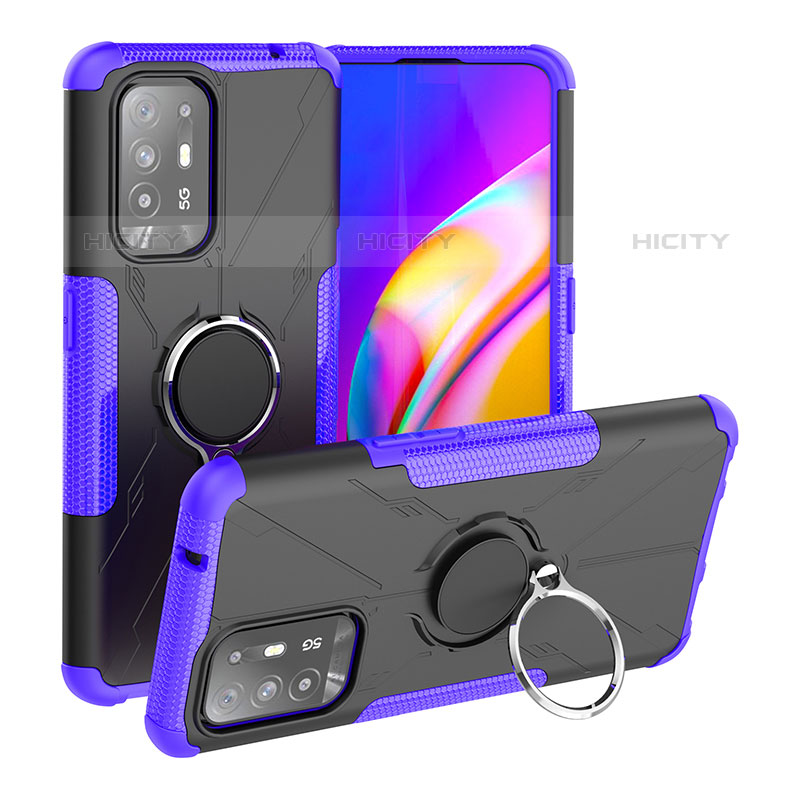 Coque Contour Silicone et Plastique Housse Etui Mat avec Magnetique Support Bague Anneau JX1 pour Oppo F19 Pro+ Plus 5G Violet Plus