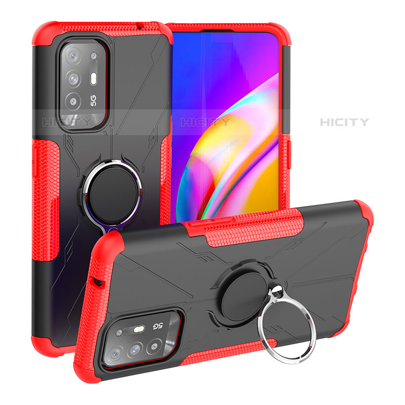 Coque Contour Silicone et Plastique Housse Etui Mat avec Magnetique Support Bague Anneau JX1 pour Oppo Reno5 Z 5G Rouge Plus