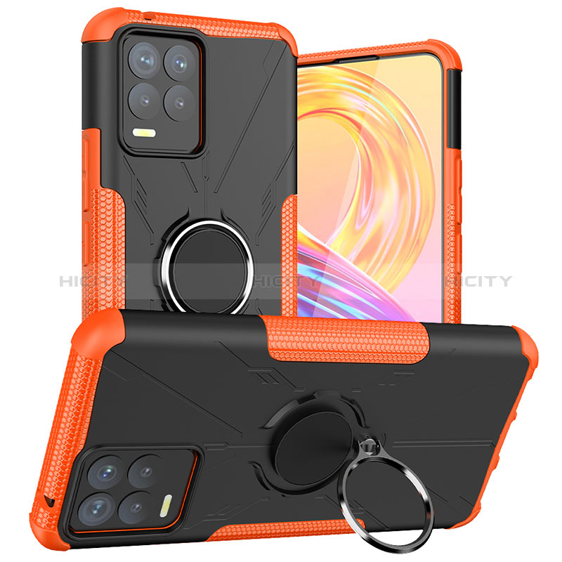 Coque Contour Silicone et Plastique Housse Etui Mat avec Magnetique Support Bague Anneau JX1 pour Realme 8 4G Orange Plus