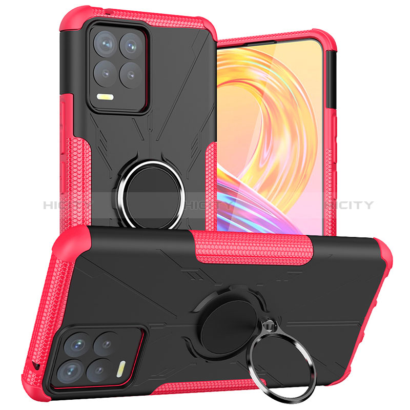 Coque Contour Silicone et Plastique Housse Etui Mat avec Magnetique Support Bague Anneau JX1 pour Realme 8 4G Rose Rouge Plus