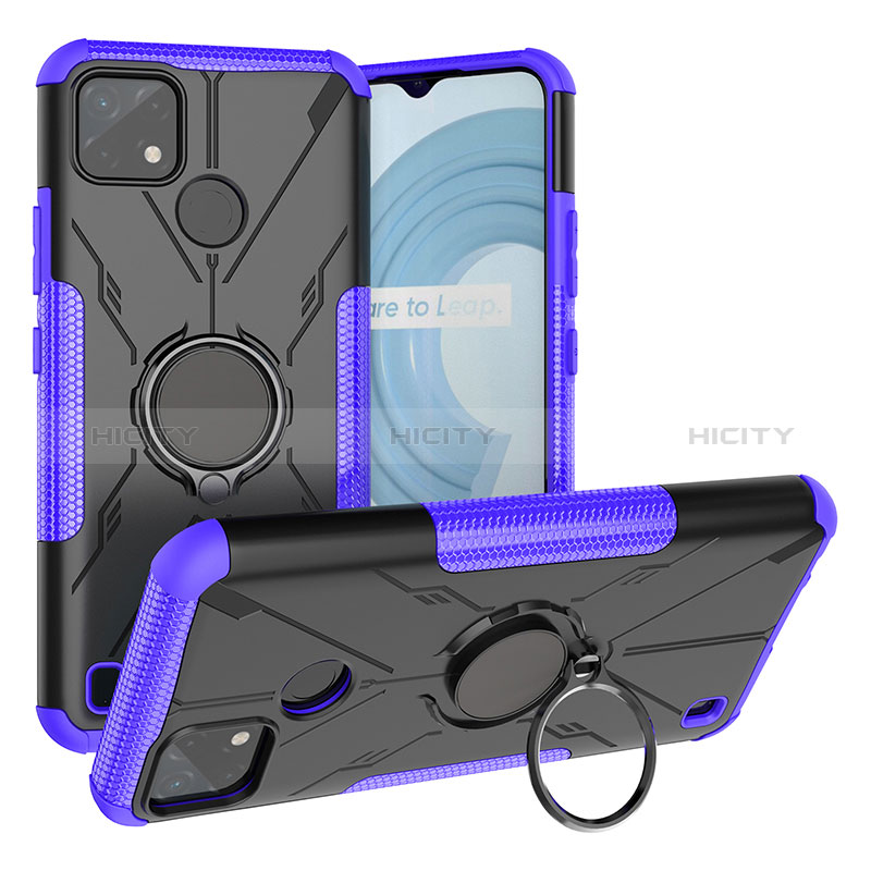 Coque Contour Silicone et Plastique Housse Etui Mat avec Magnetique Support Bague Anneau JX1 pour Realme C25Y India Violet Plus