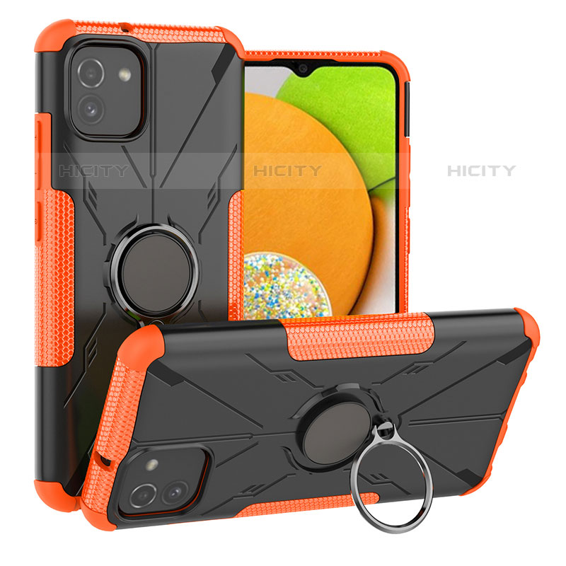 Coque Contour Silicone et Plastique Housse Etui Mat avec Magnetique Support Bague Anneau JX1 pour Samsung Galaxy A03 Orange Plus