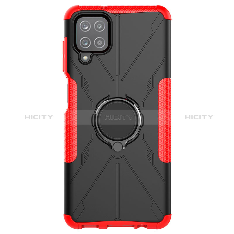 Coque Contour Silicone et Plastique Housse Etui Mat avec Magnetique Support Bague Anneau JX1 pour Samsung Galaxy A12 Nacho Rouge Plus