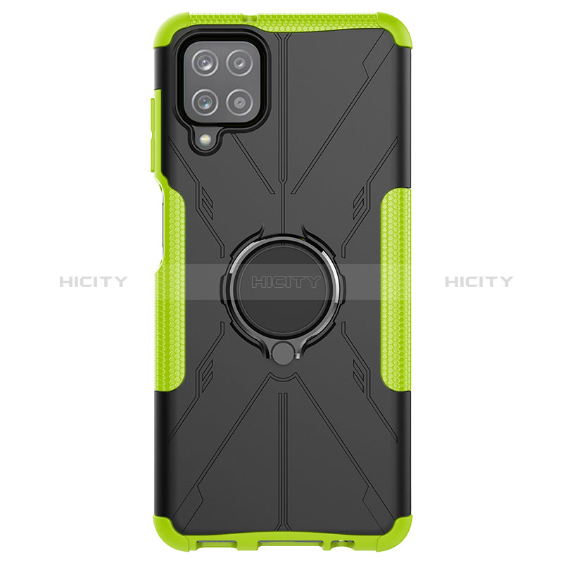 Coque Contour Silicone et Plastique Housse Etui Mat avec Magnetique Support Bague Anneau JX1 pour Samsung Galaxy A12 Nacho Vert Plus