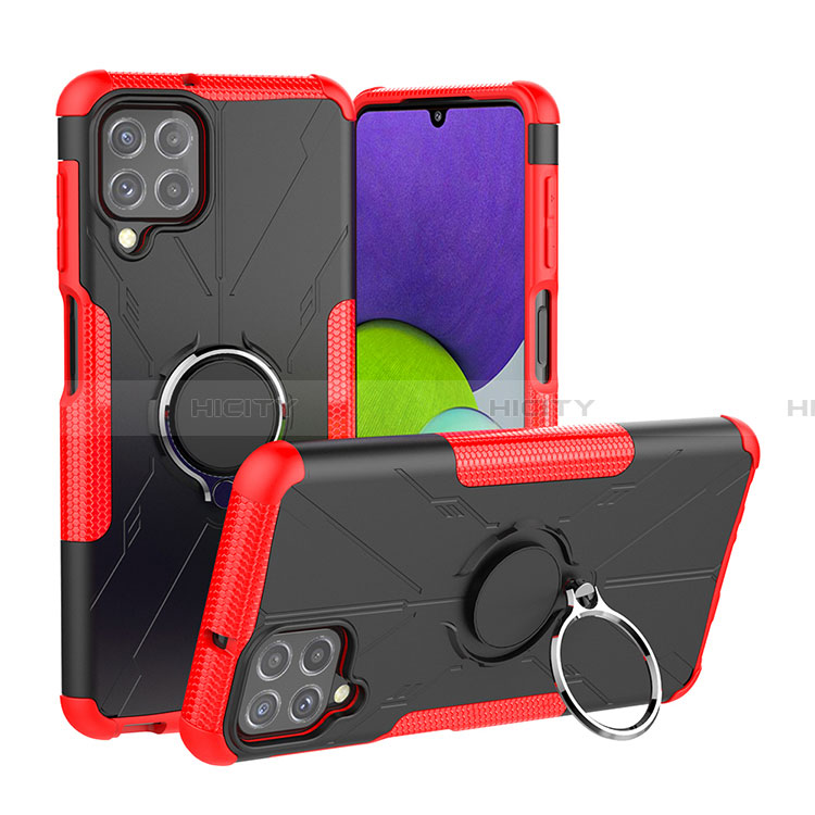 Coque Contour Silicone et Plastique Housse Etui Mat avec Magnetique Support Bague Anneau JX1 pour Samsung Galaxy A22 4G Rouge Plus