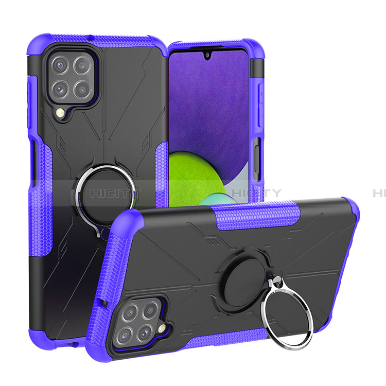 Coque Contour Silicone et Plastique Housse Etui Mat avec Magnetique Support Bague Anneau JX1 pour Samsung Galaxy A22 4G Violet Plus