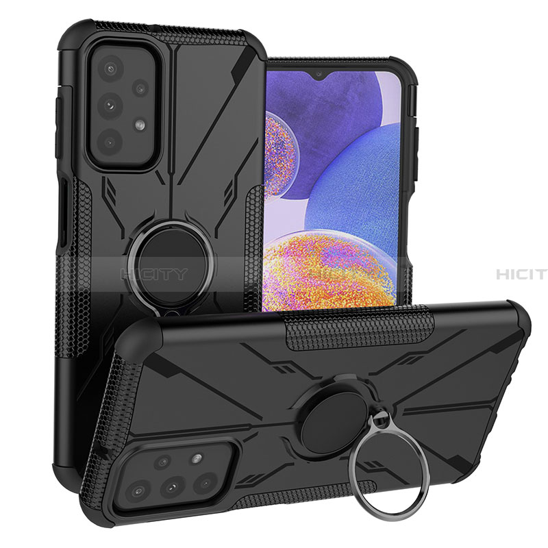 Coque Contour Silicone et Plastique Housse Etui Mat avec Magnetique Support Bague Anneau JX1 pour Samsung Galaxy A23 4G Noir Plus