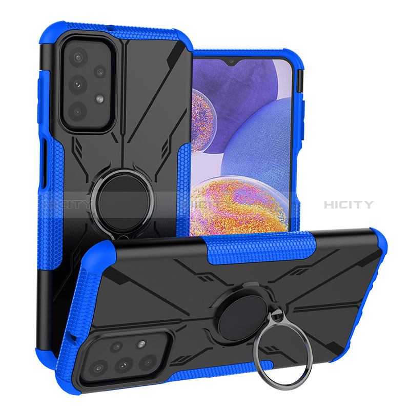 Coque Contour Silicone et Plastique Housse Etui Mat avec Magnetique Support Bague Anneau JX1 pour Samsung Galaxy A23 5G Bleu Plus