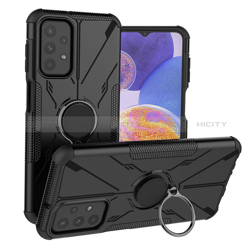 Coque Contour Silicone et Plastique Housse Etui Mat avec Magnetique Support Bague Anneau JX1 pour Samsung Galaxy A23 5G Noir Plus