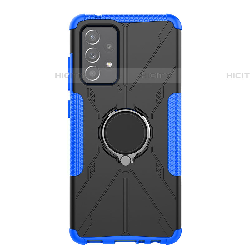 Coque Contour Silicone et Plastique Housse Etui Mat avec Magnetique Support Bague Anneau JX1 pour Samsung Galaxy A52 4G Bleu Plus