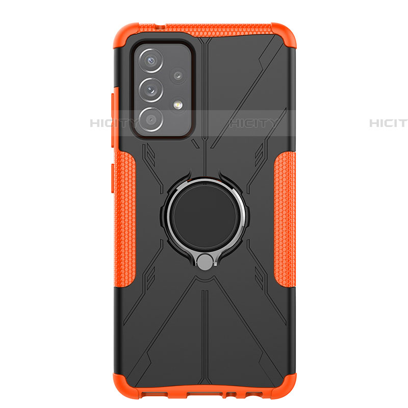 Coque Contour Silicone et Plastique Housse Etui Mat avec Magnetique Support Bague Anneau JX1 pour Samsung Galaxy A52 4G Orange Plus