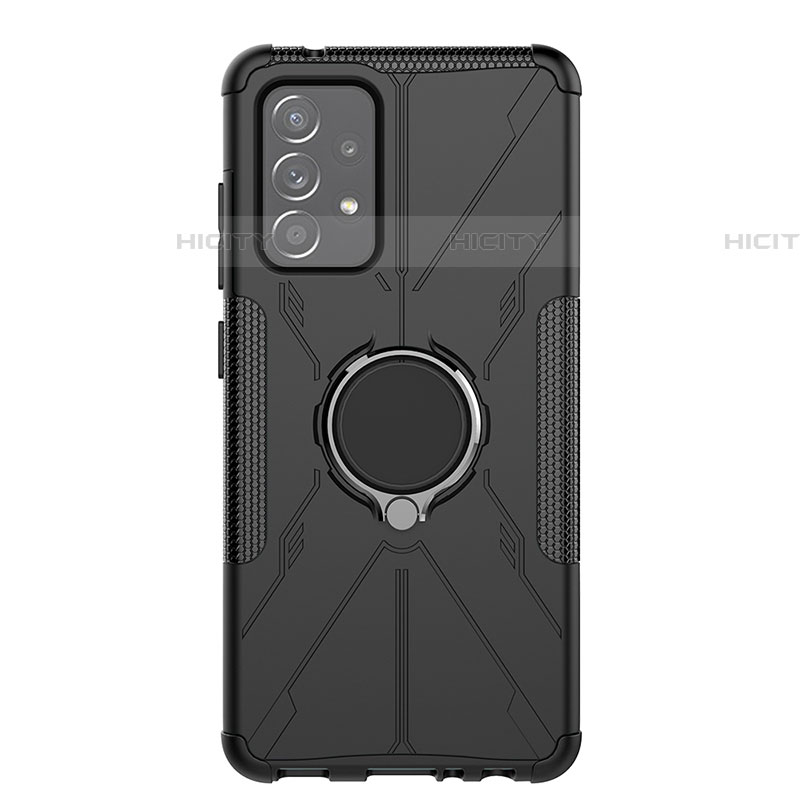 Coque Contour Silicone et Plastique Housse Etui Mat avec Magnetique Support Bague Anneau JX1 pour Samsung Galaxy A52 5G Noir Plus