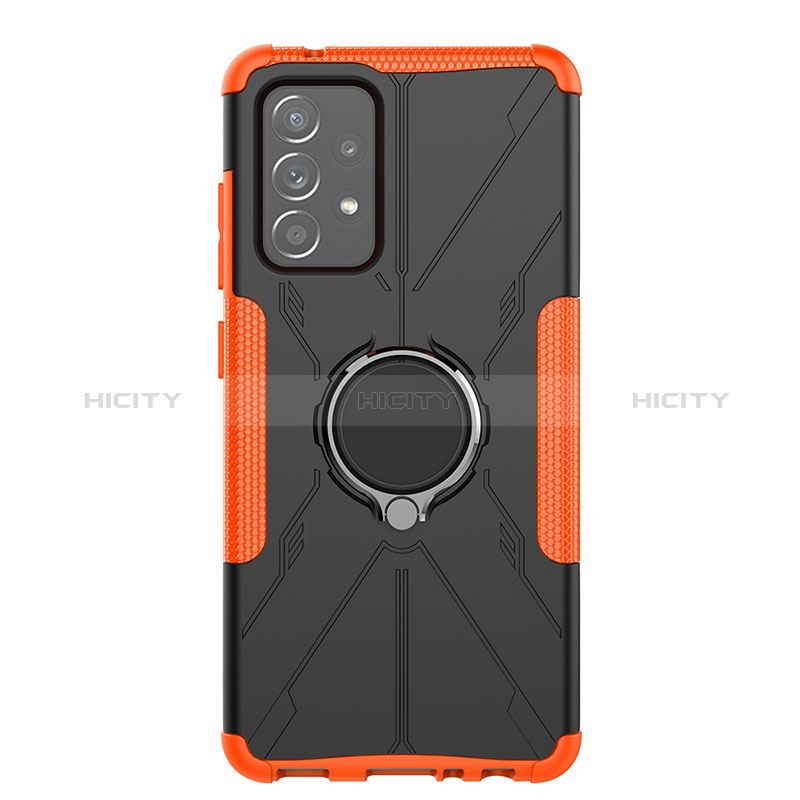 Coque Contour Silicone et Plastique Housse Etui Mat avec Magnetique Support Bague Anneau JX1 pour Samsung Galaxy A52s 5G Orange Plus