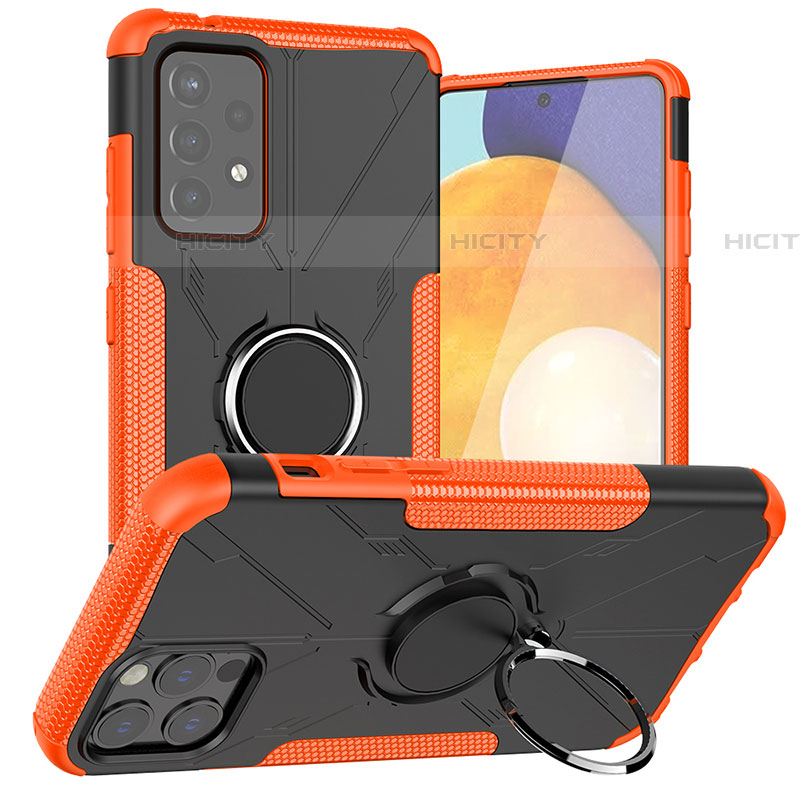 Coque Contour Silicone et Plastique Housse Etui Mat avec Magnetique Support Bague Anneau JX1 pour Samsung Galaxy A72 5G Orange Plus