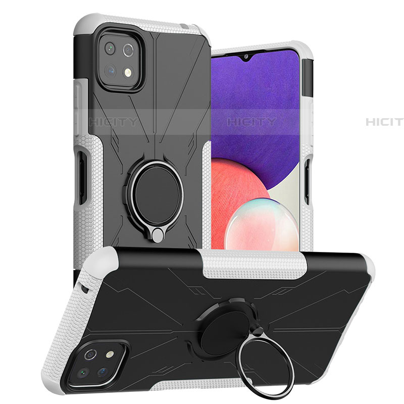 Coque Contour Silicone et Plastique Housse Etui Mat avec Magnetique Support Bague Anneau JX1 pour Samsung Galaxy F42 5G Argent Plus