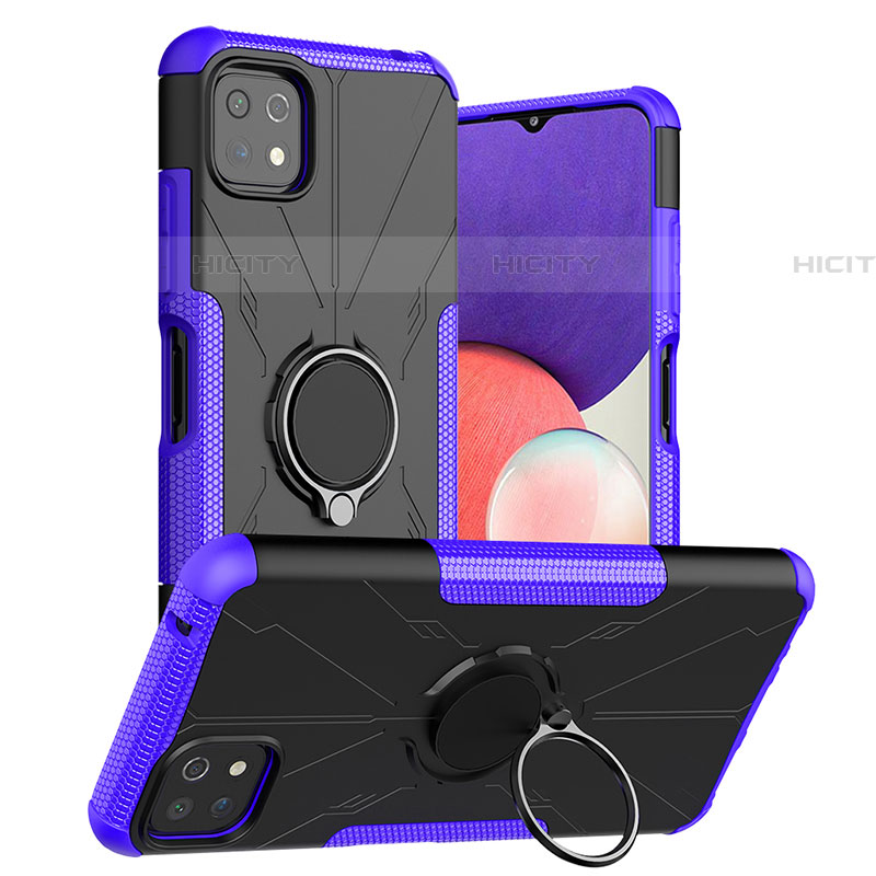 Coque Contour Silicone et Plastique Housse Etui Mat avec Magnetique Support Bague Anneau JX1 pour Samsung Galaxy F42 5G Violet Plus