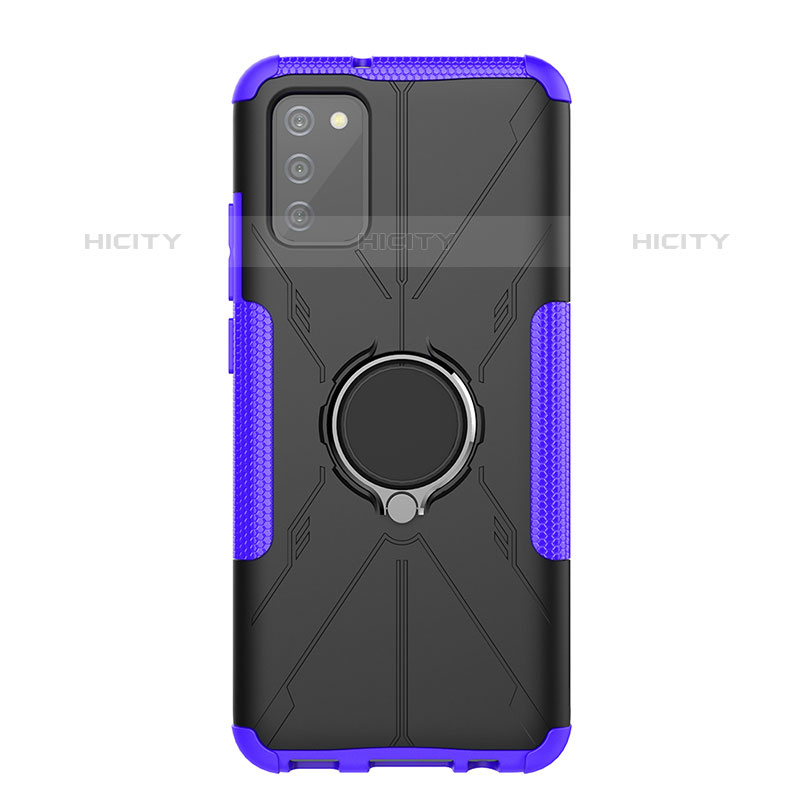 Coque Contour Silicone et Plastique Housse Etui Mat avec Magnetique Support Bague Anneau JX1 pour Samsung Galaxy M02s Violet Plus