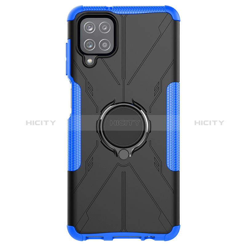 Coque Contour Silicone et Plastique Housse Etui Mat avec Magnetique Support Bague Anneau JX1 pour Samsung Galaxy M12 Bleu Plus