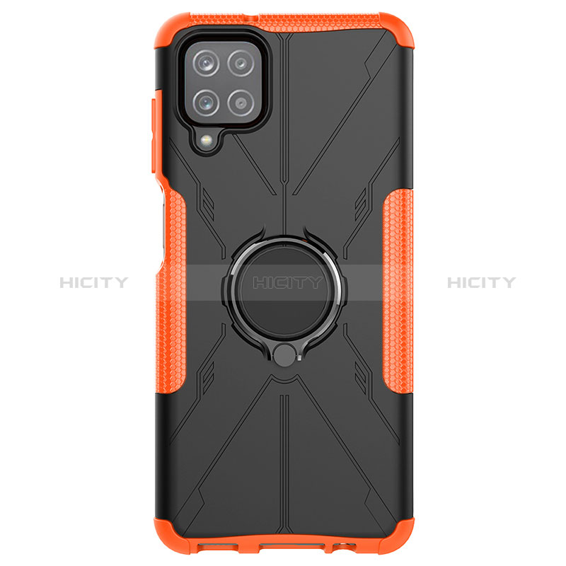 Coque Contour Silicone et Plastique Housse Etui Mat avec Magnetique Support Bague Anneau JX1 pour Samsung Galaxy M12 Orange Plus