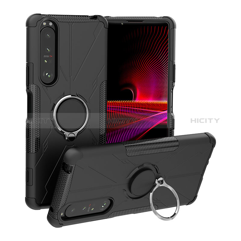 Coque Contour Silicone et Plastique Housse Etui Mat avec Magnetique Support Bague Anneau JX1 pour Sony Xperia 1 III Noir Plus