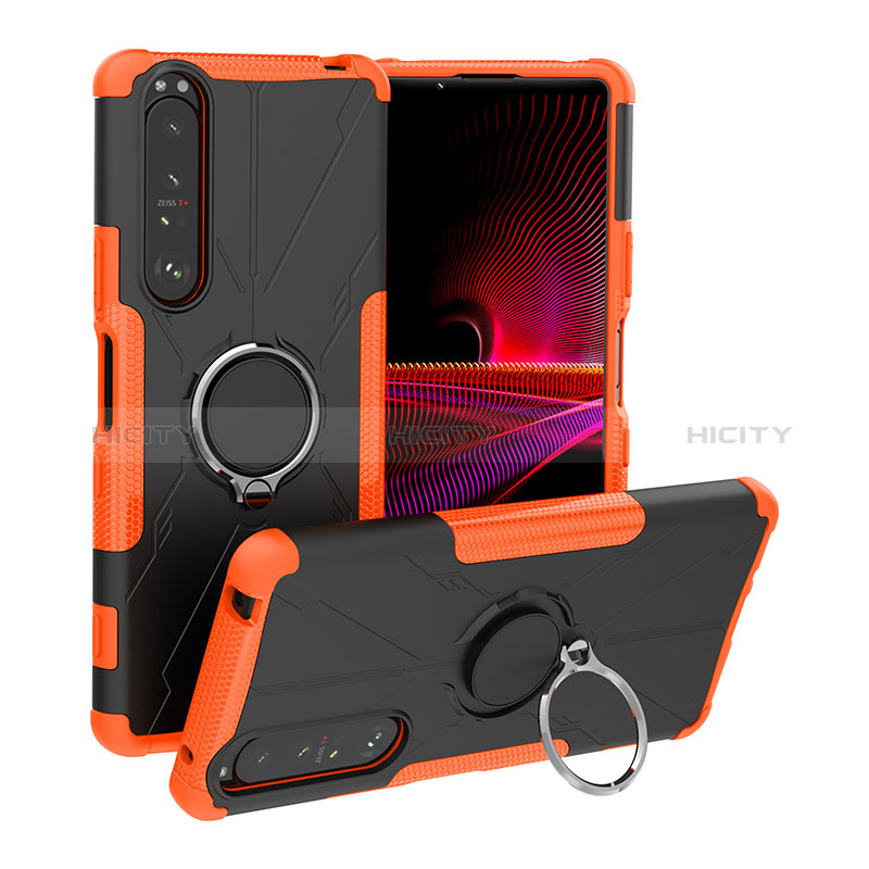 Coque Contour Silicone et Plastique Housse Etui Mat avec Magnetique Support Bague Anneau JX1 pour Sony Xperia 1 III Orange Plus