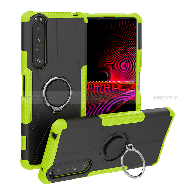 Coque Contour Silicone et Plastique Housse Etui Mat avec Magnetique Support Bague Anneau JX1 pour Sony Xperia 1 III Vert Plus