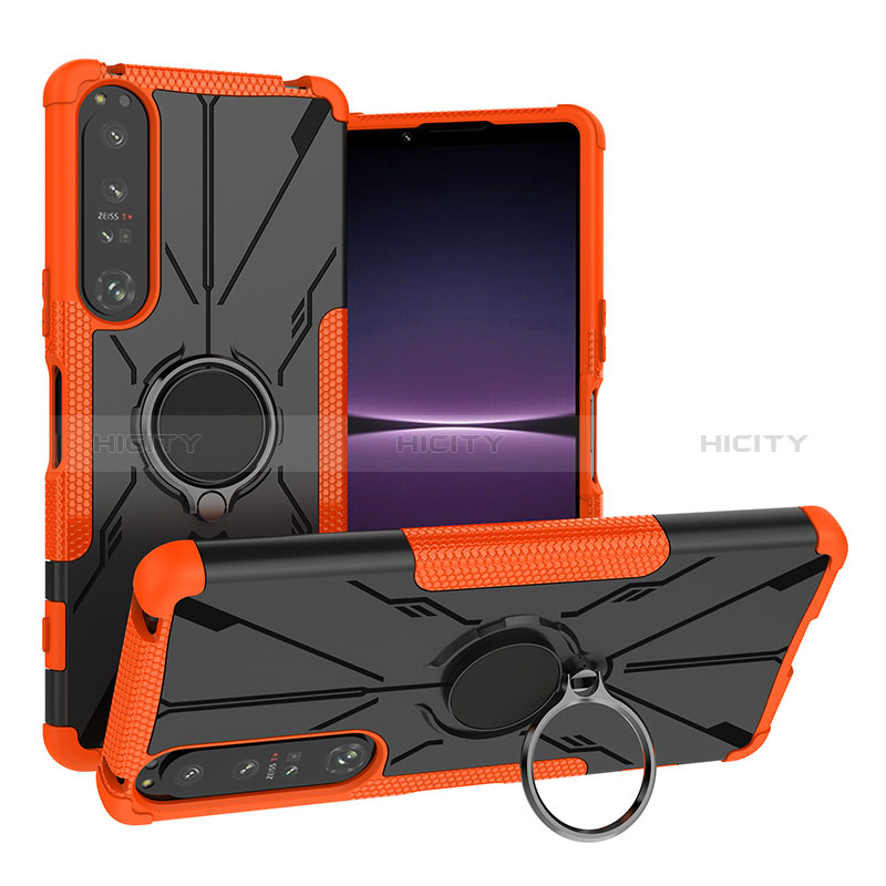 Coque Contour Silicone et Plastique Housse Etui Mat avec Magnetique Support Bague Anneau JX1 pour Sony Xperia 1 IV Orange Plus