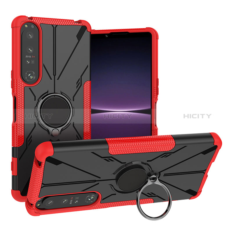 Coque Contour Silicone et Plastique Housse Etui Mat avec Magnetique Support Bague Anneau JX1 pour Sony Xperia 1 IV Rouge Plus